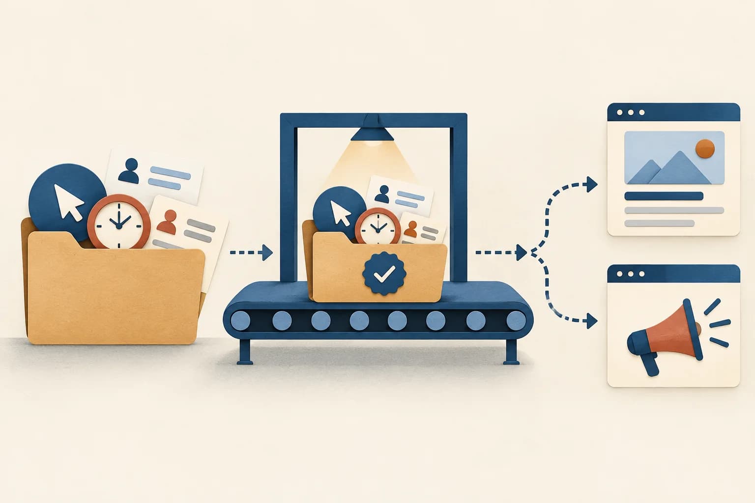 Keep the click ID, timestamp and contact details together from lead to upload A lead record keeps a click ID, a timestamp and contact details together before the later outcome is sent to the ad platform.